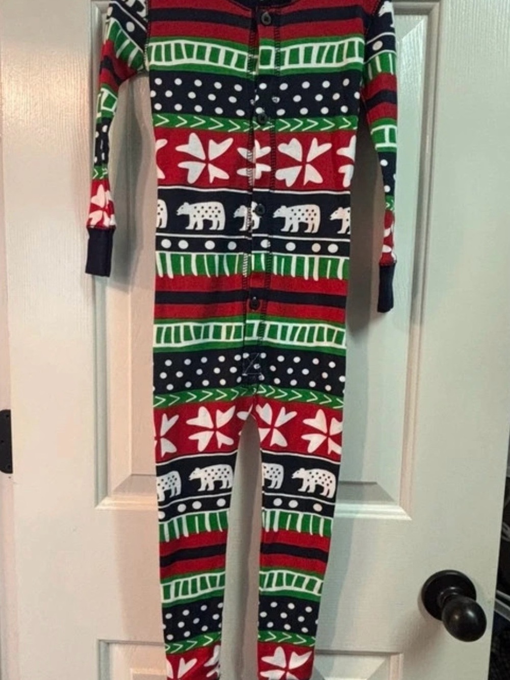 Lazy One Kids Holiday Polar Bear Footless Pajama Romper - Red Green Navy